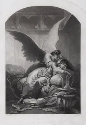 Tamara och Demon. Illustration till dikten Demonen av Mikhail Lermontov, ca. 1880