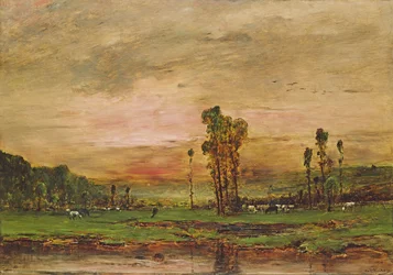 Kvällslandskap med en boskapshjord nära Jouy-en-Josas, 1881