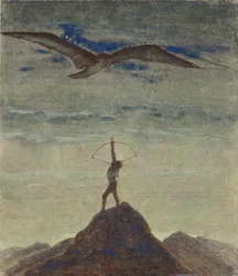 Skyttens tecken (från cykeln ""Zodiac") av Ciurlionis, Mikalojus Konstantinas (1875-1911). Tempera på papper, storlek: 35,3x30,1