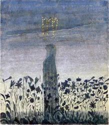 Jungfruns tecken (från cykeln ""Zodiac") av Ciurlionis, Mikalojus Konstantinas (1875-1911). Tempera på papper, storlek: 35,6x31,3