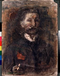 Autoportrait (Självporträtt) - Verk av Mikhail Alexandrovich Vrubel (Vrubel) (1856-1910), kol, pastell och sangvin på kartong