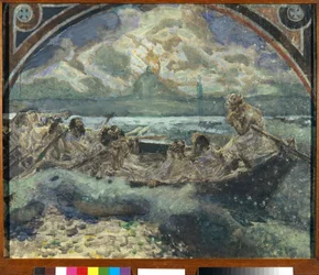 Jesus går på vattnet (Jesus går på vattnet) - Verk av Mikhail Alexandrovich Vrubel (Vrubel) (1856-1910), Akvarell, gouache, bläck och penna på papper