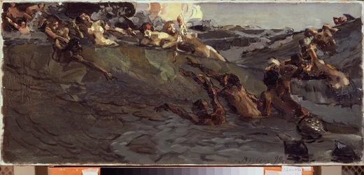 Spelar Naiads and Tritons - Målning av Mikhail Alexandrovich Vrubel (Vrubel) (1856-1910), olja på duk