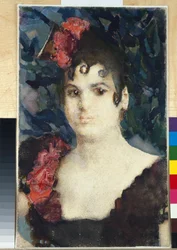 Porträtt av Tatyana Lyubatovich som Carmen i Georges Bizets opera - Akvarell på papper av Mikhail Alexandrovich Vrubel (Vrubel) (1856-1910)