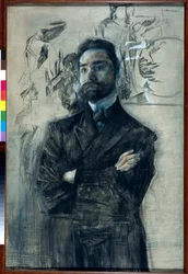 Porträtt av poeten Valeri Iakovlevitch Brioussov (1873-1924) - Oeuvre de Mikhail Alexandrovich Vrubel (Vroubel) (1856-1910)