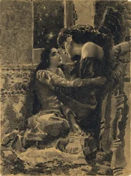 Tamara och Demon. Illustration till dikten Demonen av Mikhail Lermontov, 1890-1891