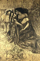 Tamara och Demon. Illustration till dikten Demonen av Mikhail Lermontov, 1890-1891