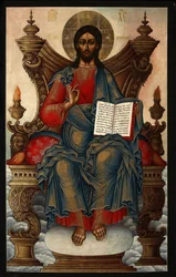 Frälsaren på tronen - Sopljakov, Mikhail Alexeyevich (1722-1799) - 1762 - Tempera på panel - 92,5x60 - Privat samling