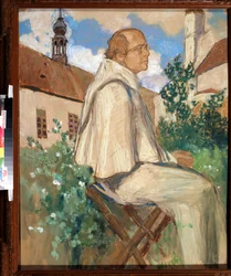 ""Porträtt av Johann Gregor Mendel (1822-1884), tjeckisk munk och botaniker, grundare av genetiken"" Målning av Mikhail Dmitrievich Ezuchevsky (1880-1928) 1926 State Darwin Museum, Moskva
