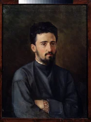 Porträtt av författaren Vsevolod Mikhailovich Garchine (1855-1888) (Porträtt av författaren V.M. Garshin). Målning av Mikhail Georgievich Malyshev (1852-1914), olja på duk