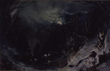 Scenografi för operan The Power of the Fiend av A. Serov, 1871