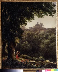 Aricia, pres de Rome (Italien) (Ariccia, nära Rom). Målning av Mikhail Ivanovich Lebedev (1811-1837), olja på duk