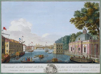 Utsikt över Fontanka-floden från grottan, St Petersburg, Ryssland, 1753