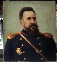 "Porträtt av soldaten och ingenjören Serguei Mosin (1849-1902) uppfinnare av Mosin-Nagant-geväret (Mosin Nagant)"" Målning av Mikhail Gerets (1900-1942) 1941 State Central Artillery Museum, Sankt Petersburg