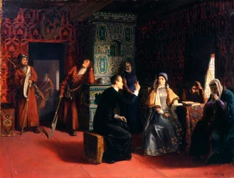Marina Mniszech med sin far under arrest, 1883.