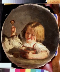 Frukost (frukost). Målning av Mikhail Sergeyevich Bashilov (1821-1870). Olja på duk, 29 x 25,2 cm