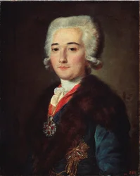 Porträtt av greve Alexander Dmitriev Mamonov (Dmitrieff Mamonoff) (1758-1803), favorit hos Katarina II av Ryssland (1729-1796). Målning av Mikhail Shibanov (?-efter 1789), olja på duk