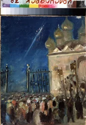 Påskmatiner. Verk av Mikhail Vasilyevich Nesterov (1862-1942), olja på kartong. Rysk konst, symbolik. State V. Surikov Art Museum, Krasnoyarsk (Ryssland)