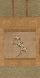 En gren av päronblommor (bläck och färg på papper)