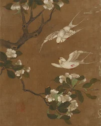 Tio bilder på fåglar och blommor (färg på siden)