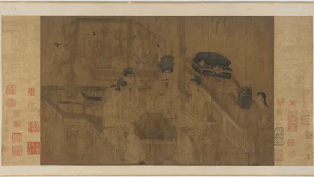 The Double Screen: Emperor Li Jing Watching his Brothers Play Weiqi (bläck & färg på siden)