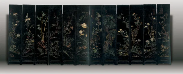 Tolv-panel coromandel skärm, Weiping