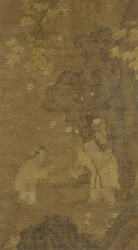 Två pojkar som leker med dockan av ett lejon, 1400-1500-talet