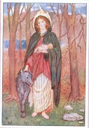 St Bridget of the Mantle (färg litho)