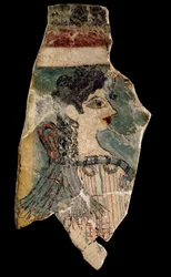 Parisiskan: Fragment av en fresk som föreställer en prästinna i profil. Från Knossos. Minoisk konst, omkring 1500-1450 f.Kr. Heraklions arkeologiska museum. Kreta, Grekland.