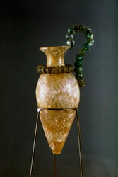 Minoisk konst: rhython eller rhyton eller rython (apparatvas) i bergkristall och koppar från skattrummet i helgedomen Zakros a Kreta. 1700-1400 f.Kr., arkeologiskt museum - minoisk konst: bergkristall och kopparrhyton (rituell sprinkler) från skatten