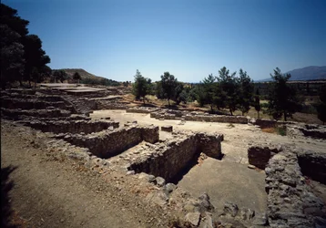 Minoisk civilisation: utsikt över ruinerna av platsen för Haghia Triada, 2000-1400 f.Kr.