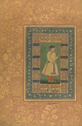 Porträtt av Zamana Beg, Mehbat Khan, folio från Shah Jahan-albumet, recto: ca. 1610. Skapare: Mir 