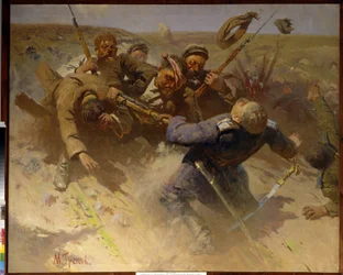 En motattack mot Tsaritsyn 1919 - En motattack mot Tsaritsyn 1919 - Målning av Mitrofan Borisovich Grekov (1882-1934), olja på duk
