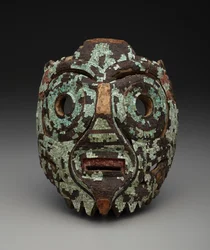 Mask, möjligen av Tlaloc, ca 1350-1521 (trä, turkos, skal, brunkol och harts)
