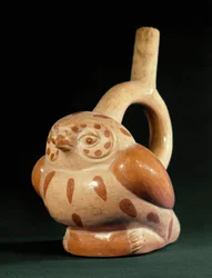 Förkolumbiansk konst, Mochicakulturen: terrakottakärl i form av en uggla - 100 f.Kr.-800 e.Kr. - Lima, Nationella museet för antropologi och arkeologi, Peru