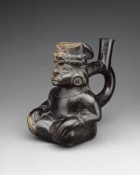 Sittande figurflaska, 200-500-tal (keramik)
