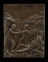 Cacus stjäl Geryons nötkreatur från Hercules, sent 1400-tal - tidigt 1500-tal.