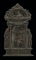 Madonna och barn tronade med Saint Anthony Abbot och Saint Hieronymus, 1490.