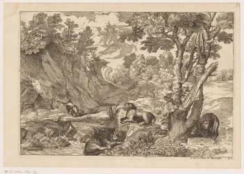 Landskap med den ångerfulle Hieronymus och tre vilande lejon Landskap efter Titian (serietitel)