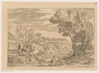 Landskap med en man med en häst som korsar en flod Landskap efter Titian (serietitel)
