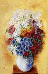 Blombukett mot gul bakgrund; Bouquet au Fleurs sur Fond jaune, ca 1934 (olja på duk)
