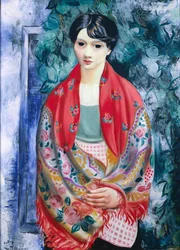 Kvinna med polsk sjal (olja på duk)