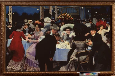Nattkafé (Nattcafé) - Målning av Moisei Maer (Moisei-Maer) (Meer) Gertsovich Slepyan (Slepian) (1872-1941), olja på duk