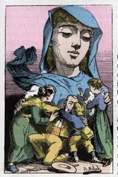 Allegori om Amnesty på 1800-talet i "" Le Trombinoscope"" av Touchatout, tecknad av B. Moloch från 1882 (1849-1909). Privat samling.