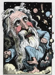 Allegory of God i "The Trombinoscope"" av Touchatout, tecknad av B. Moloch från 1882 (1849-1909). Privat samling.