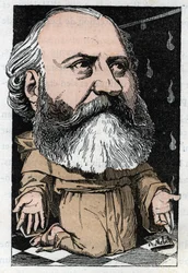 Porträtt av Charles Gounod (1818-1893), fransk kompositör i "Le Trombinoscope"" av Touchatout, karikatyr av B. Moloch från 1882 (1849-1909). Privat samling.
