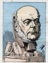 Porträtt av Jules Grevy (1807-1891) Frankrikes president i "" Le Trombinoscope""" av Touchatout, karikatyr av B. Moloch från 1882 (1849-1909). Privat samling.
