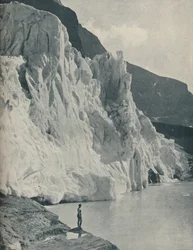 "Tumbling Glacier and Berg Lake on Canadas Loftiest Mountain", c1935