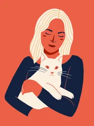 Mysig kvinna och katt