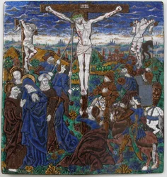 Platta med korsfästelsen, fransk, 1400-talet.